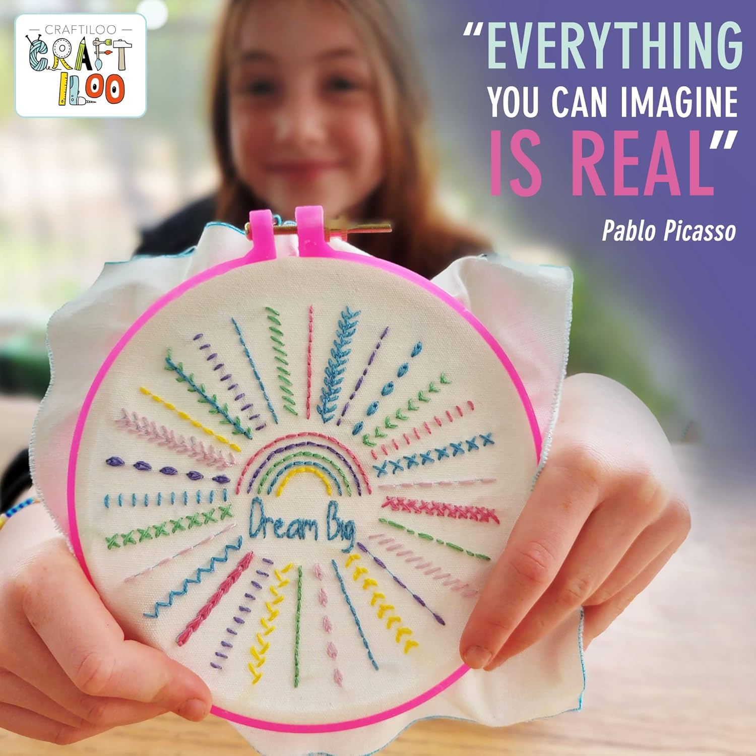 Beginner Embroidery Kit – 10 Stamped Patterns for Kids & Teens